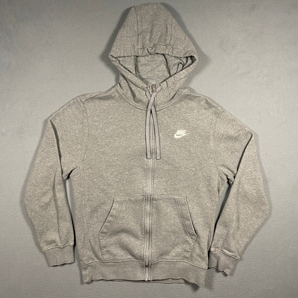 Nike Club Fleece Full Zip Hoodie Mens Size Small Gray BV2645-063 Logo Sweatshirt